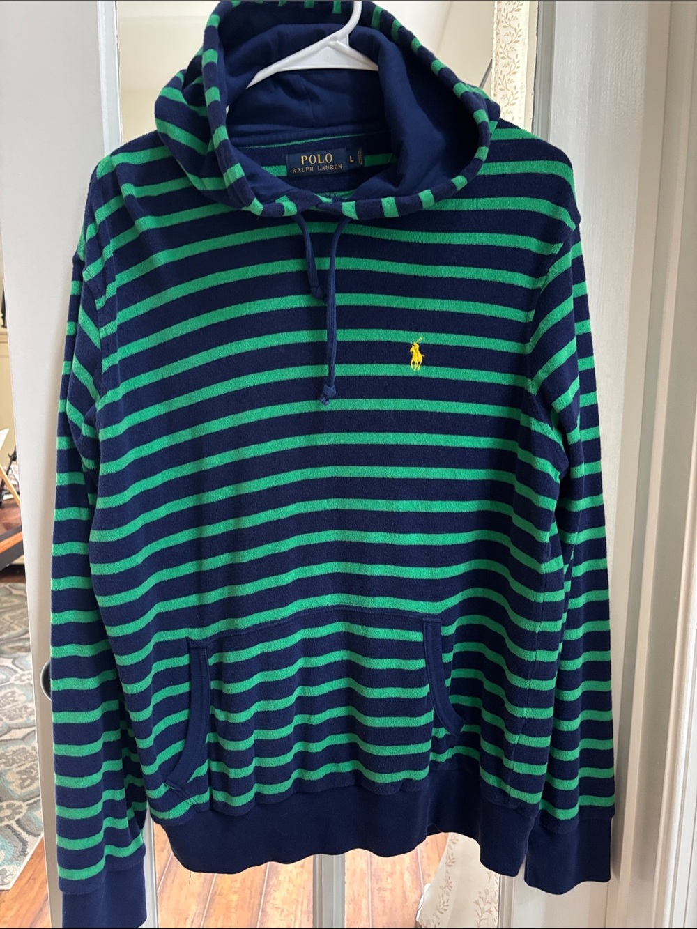 Polo by Ralph Lauren Navy & Green Terry Striped Hooded Sweatshirt